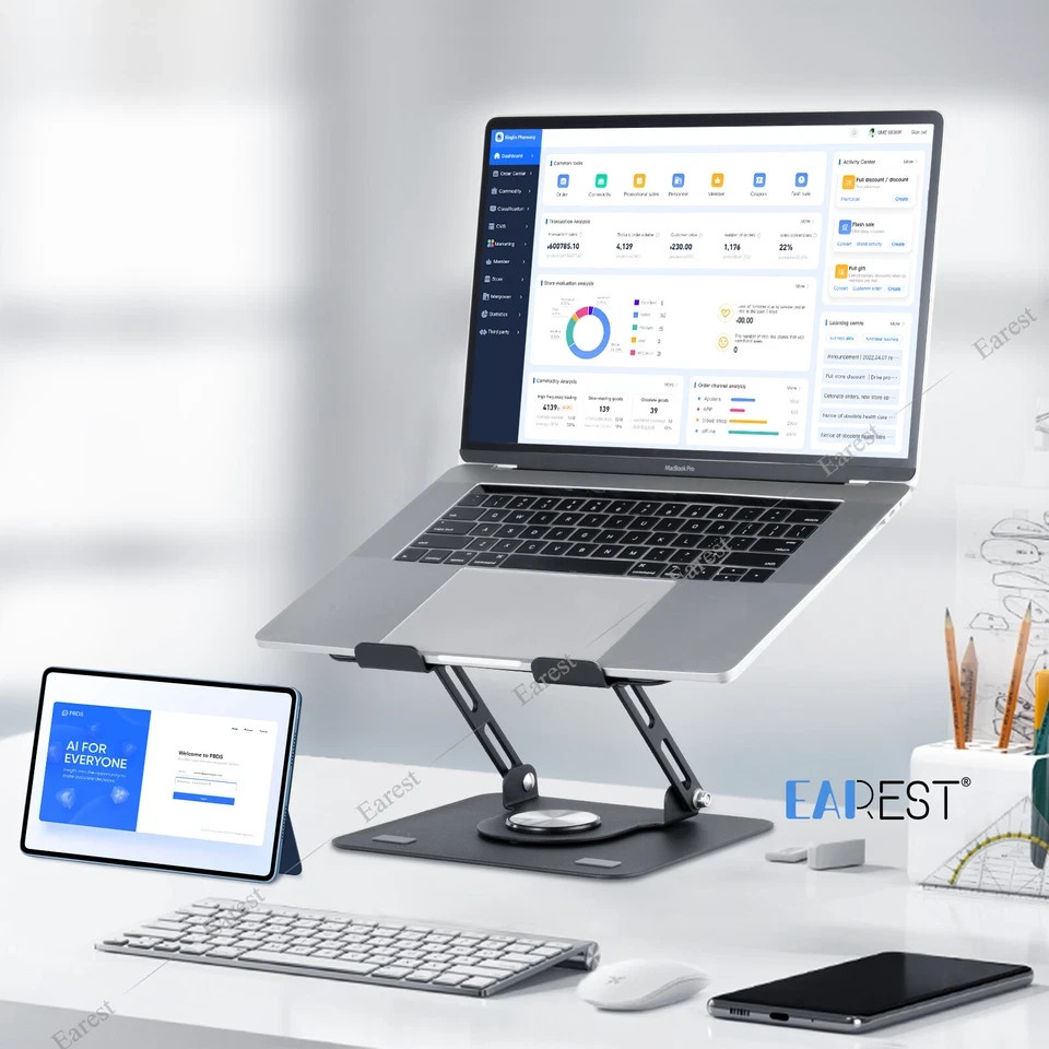 Laptop Stand Adjustable 360° Rotating Foldable Metal Riser Ergonomic Holder