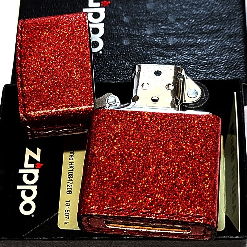 Zippo Glitter Color Red 5 Sided Processing Lighter Regular Japan