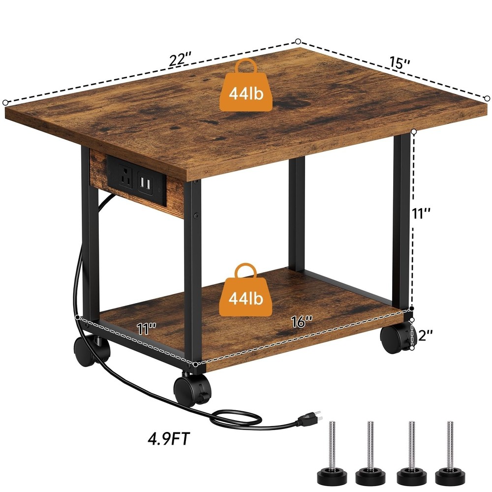 Asgolion Printer Table, 2-Tier Under Desk Printer Stand with Charging Station...