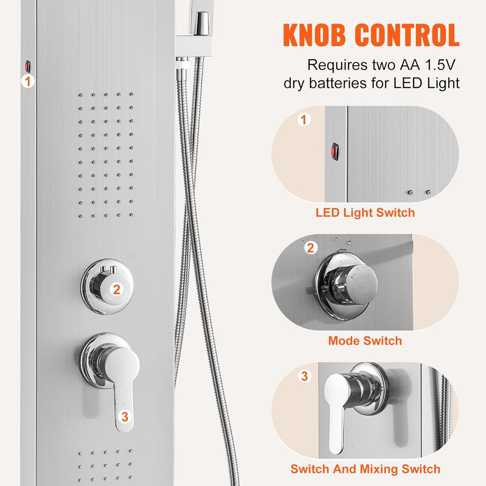 5-Mode LED Shower Panel System with Rainfall, Jets & Handheld Head
