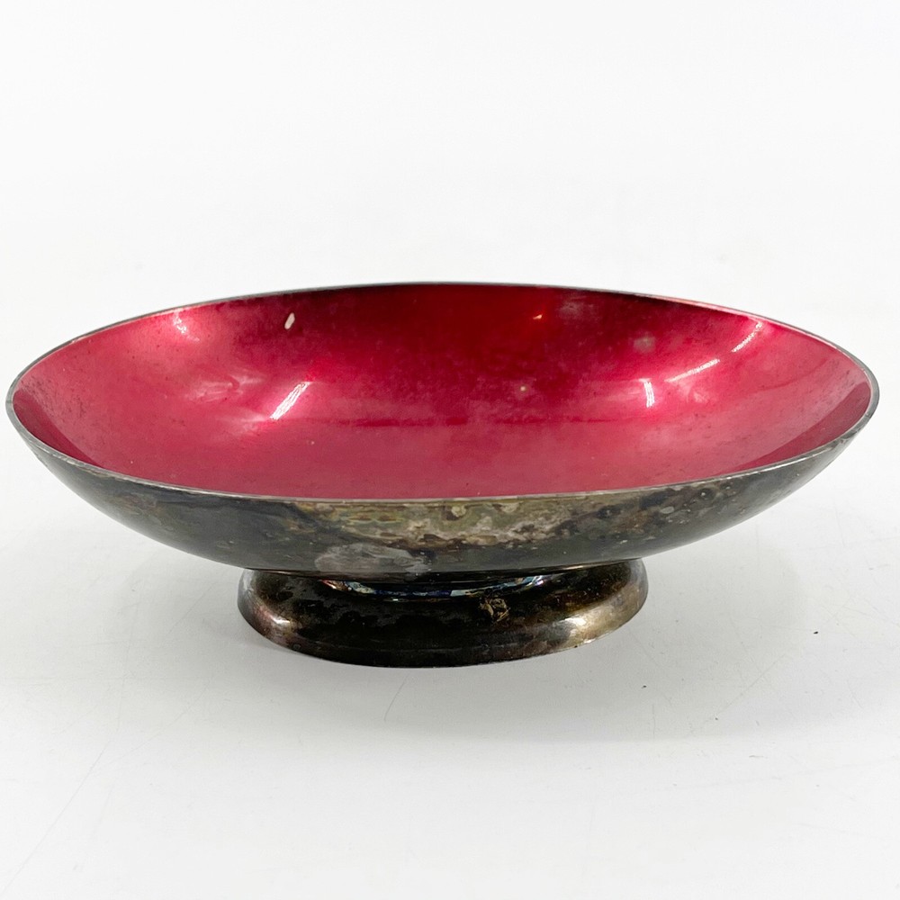 Vintage Carl Christiansen Denmark Red Enamel Sterling Silver Plated Nut Dish