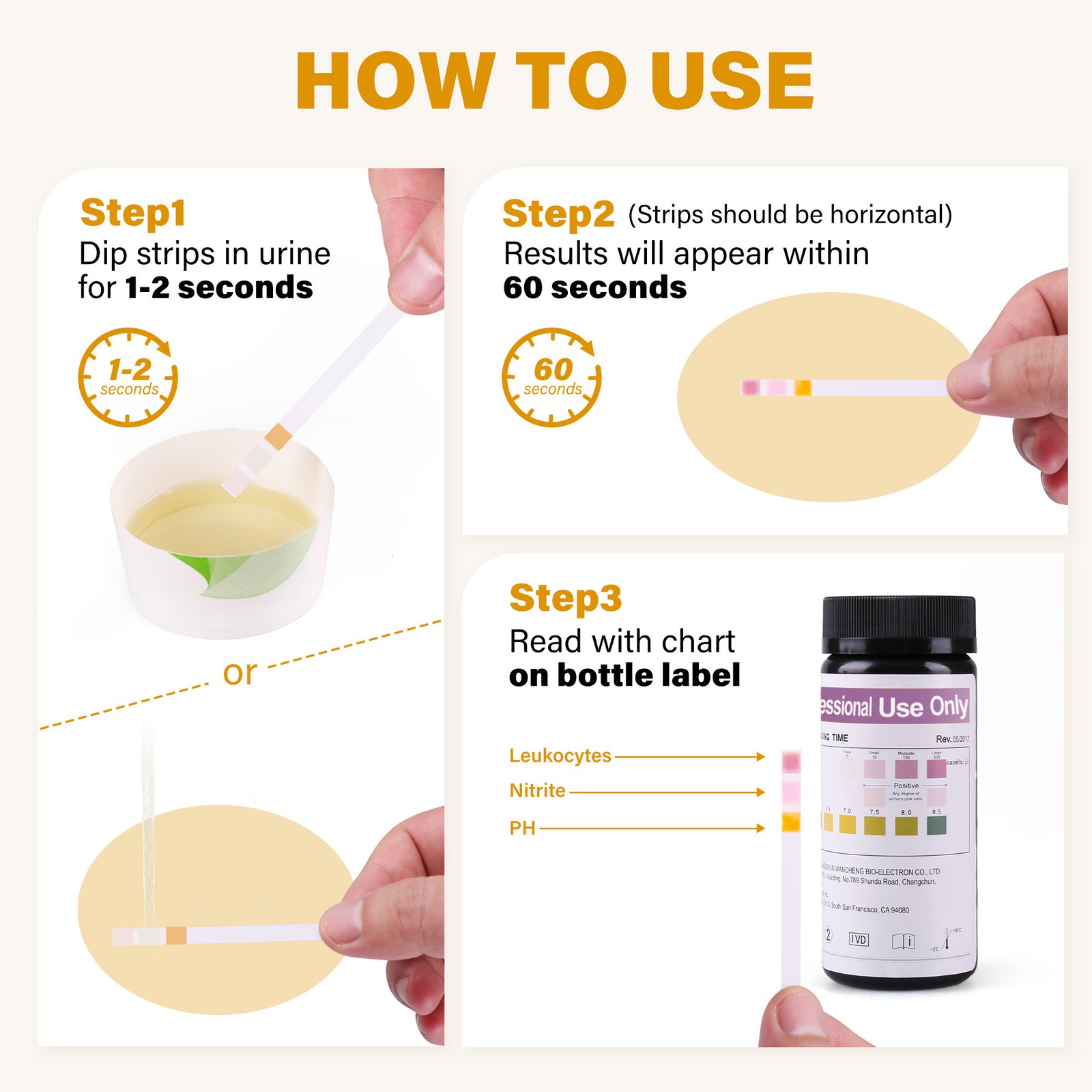 150x UTI Test Strips 3-in-1 Urinary Tract Infection Leukocytes Nitrite PH Test