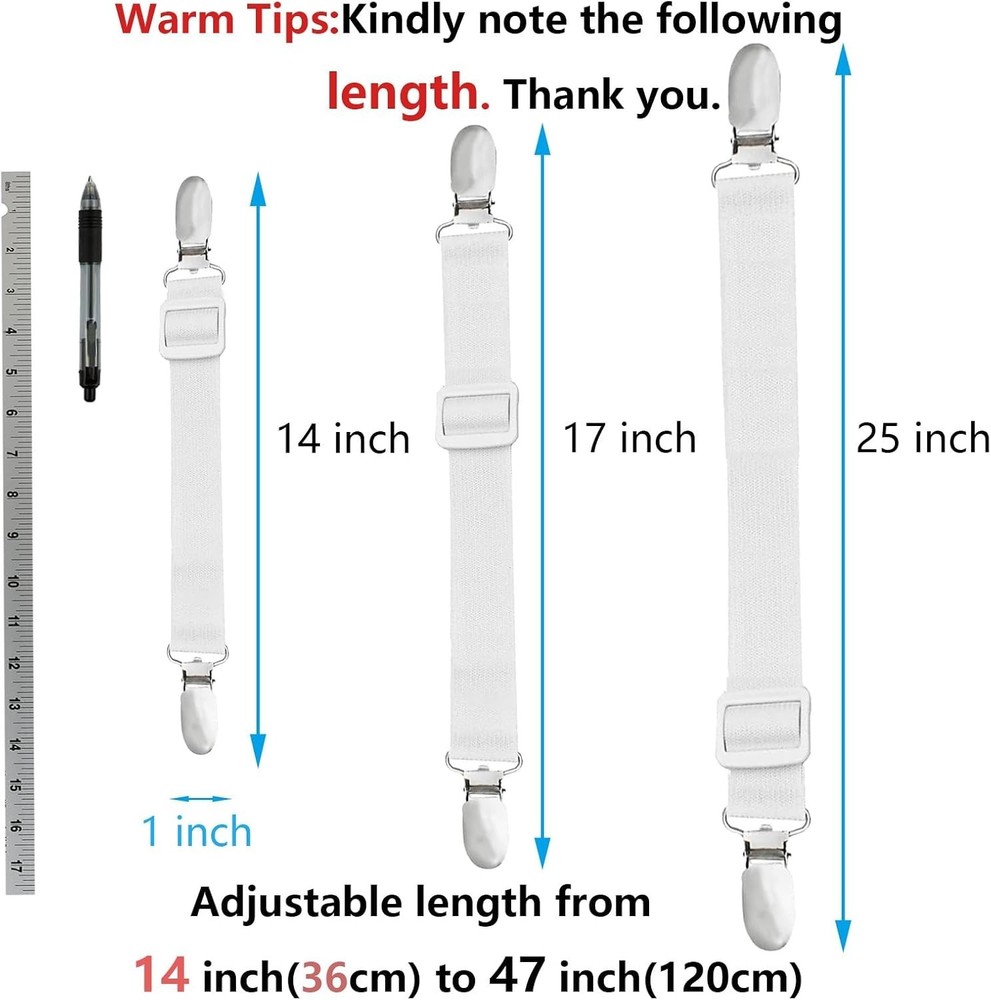 8-Piece Adjustable Bed Sheet Straps - Elastic Fitted Sheet Holders, Universal...