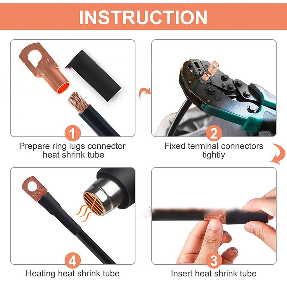 Complete Battery Terminal Copper Ring Terminal Wire Crimp Connector Kit 60pcs