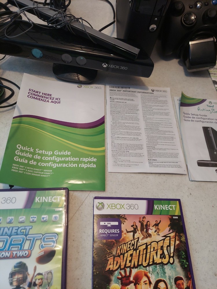 xbox 360 console kinect bundle,2 controllers w charger headphones 2 games EUC