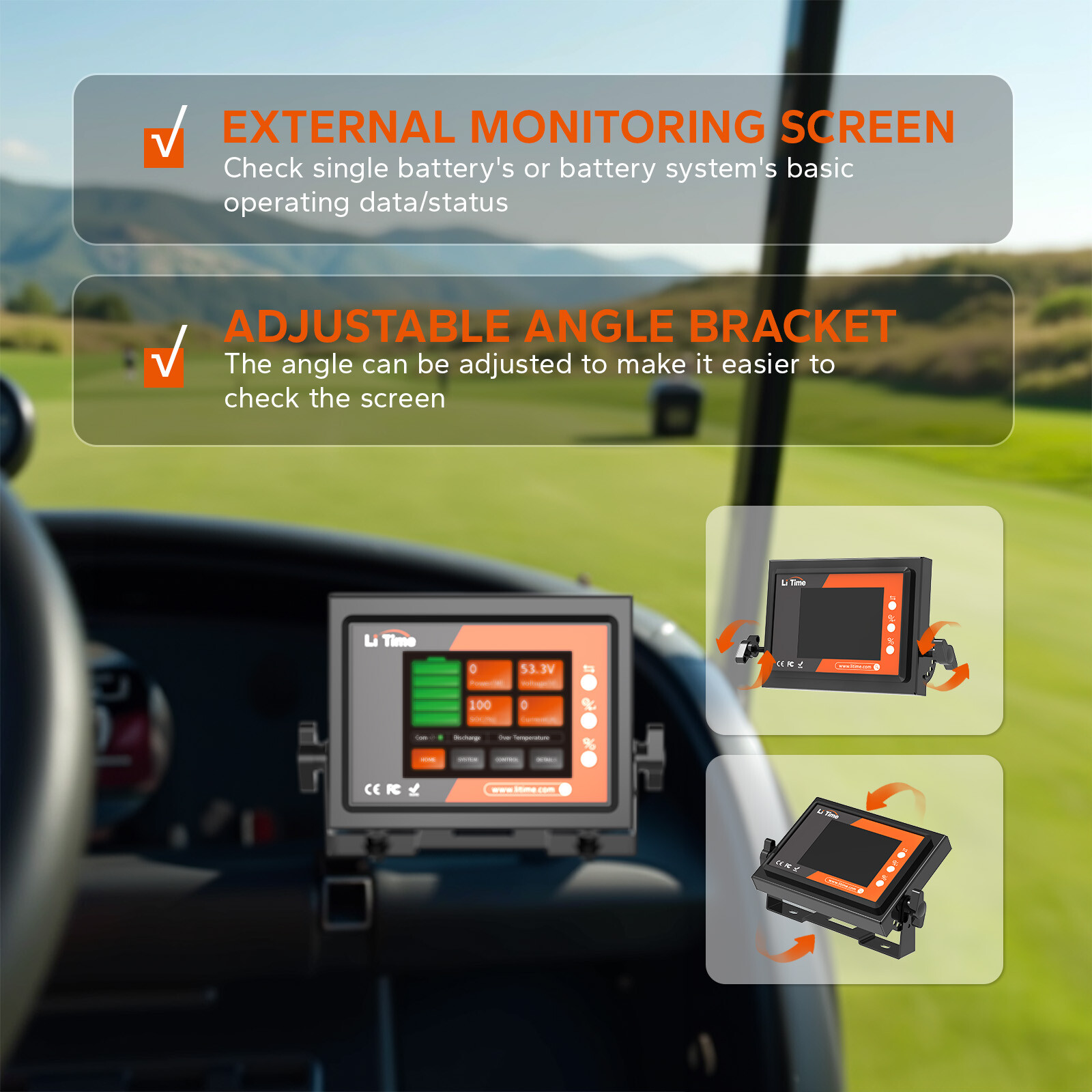 LiTime 48V 100Ah Golf Cart Lithium Battery +RS485 Communication Monitor+Charger