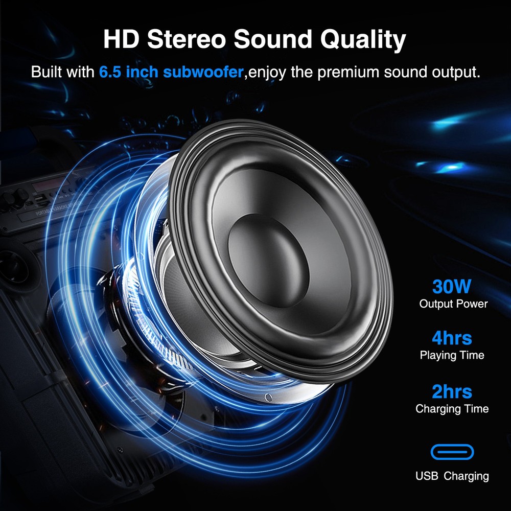 JAMELO Bluetooth Speaker Karaoke Machine with 1 Wireless Microphone/1 Wired Mic