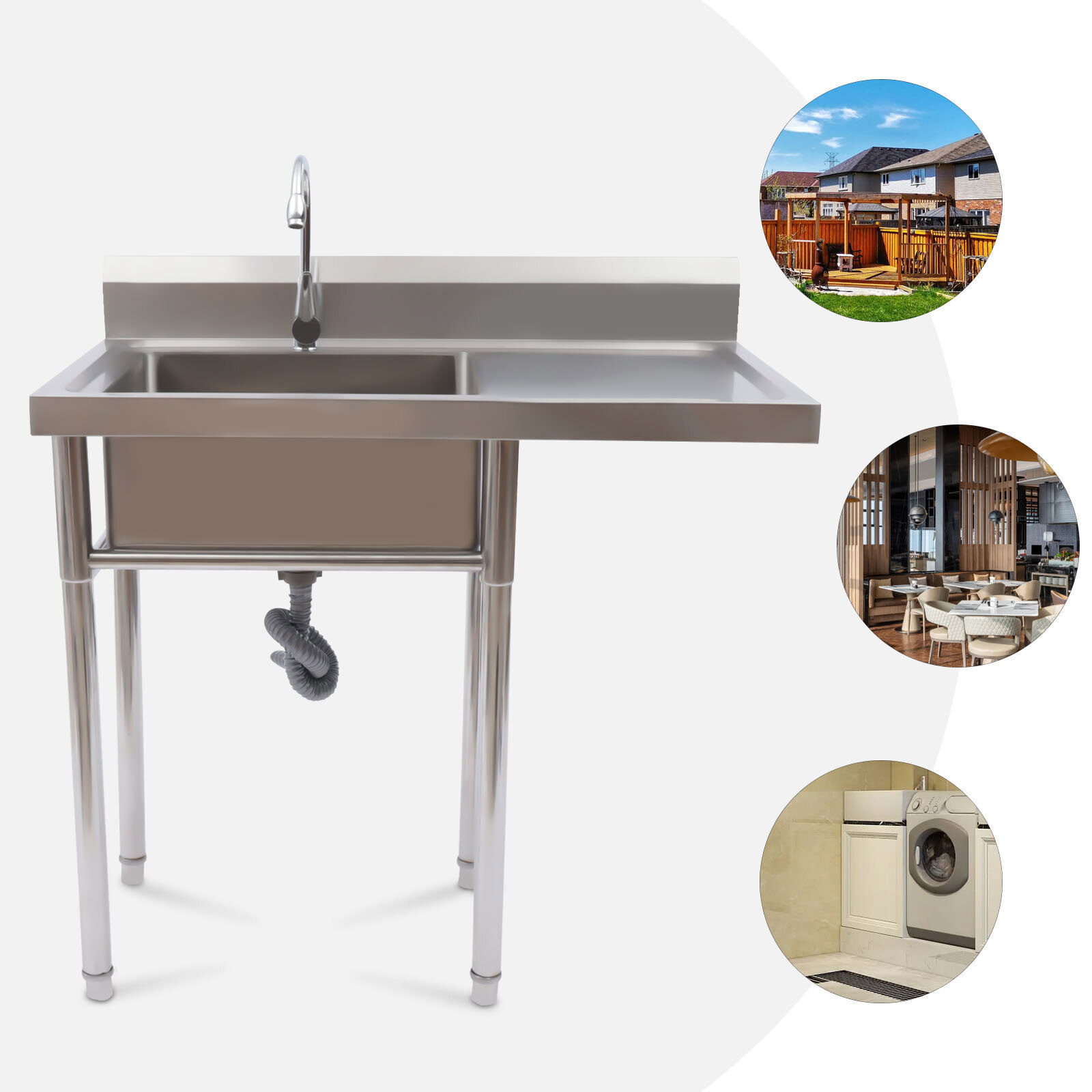 Stainless Steel Utility Sink Commercial Restaurant Kitchen with Faucet & Workben