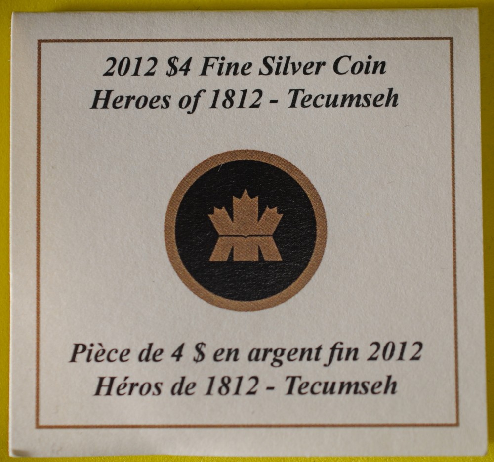 2012 Canada 4 Dollars Proof Tecumseh