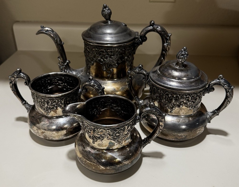 Forbes Silver Co. Victorian Silverplate Tea Set Pattern 166 Quadruple Plate