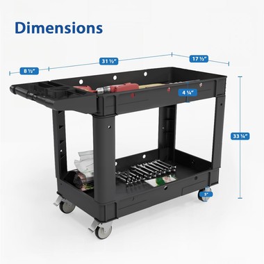 Heavy-Duty Service Shop Tool Cart, 2-Shelf, 500 lb Capacity, Rolling 30 in.