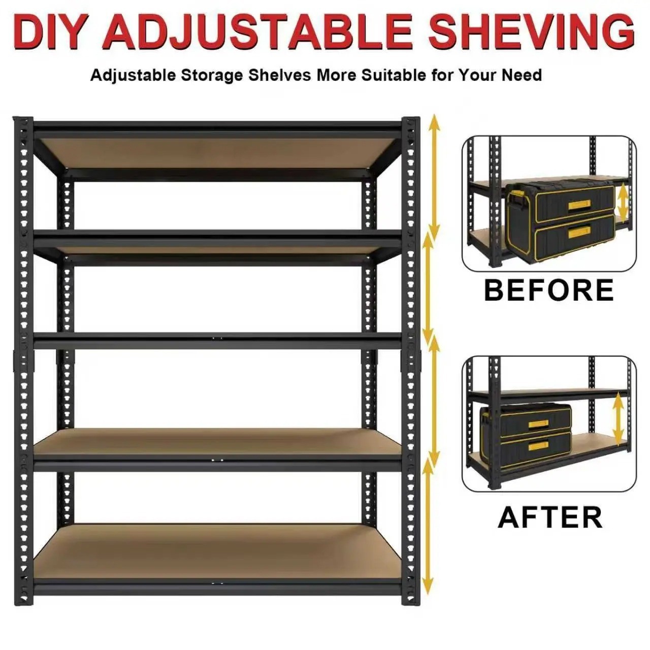 Metal Storage Racks Heavy Duty 5 Tier Garage Shelving Unit Adjustable 72"