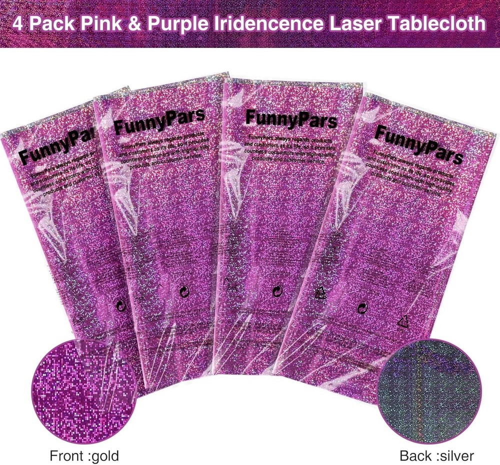 4 Pack Iridescence Plastic Tablecloths Shiny Disposable Laser Rectangle Table