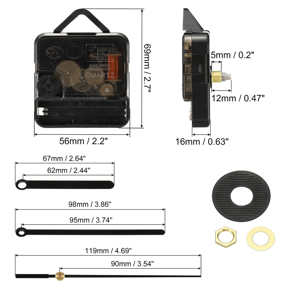 Clock Mechanism Replacement, 2Set Quartz Clock Mechanism DIY Wall Clock, 17002