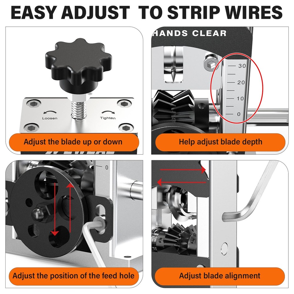 Wire Stripper Machine, 0.06"-1.18" Cable Stripping Tool with Hand Crank & Dri...