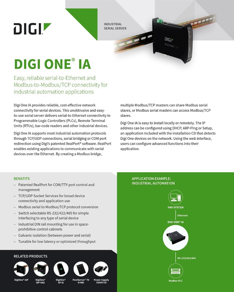 DIGI ONE IA SERIAL TERMINAL SERVER COMPLETE w/REALPORT SOFTWARE, ADAPTERS & PS