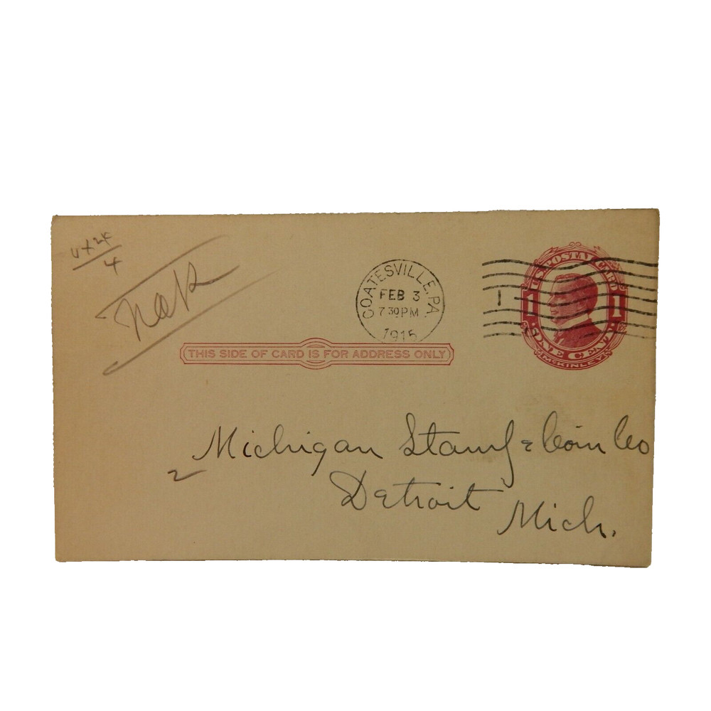 UX24 WILLIAM McKINLEY POSTAL CARD POSTMARKED 1915