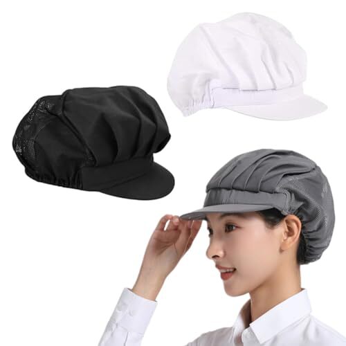 3 Pcs Chef Hat, Adjustable Unisex Kitchen Cooking Cap with Brim, Half Mesh