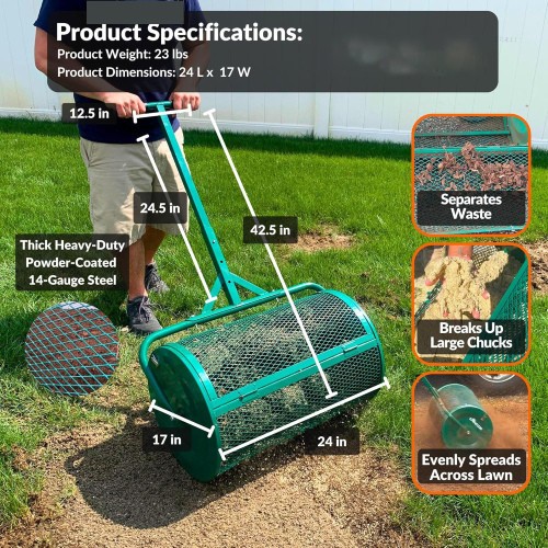 The Original 24 Inch Compost and Peat Moss Spreader Roller