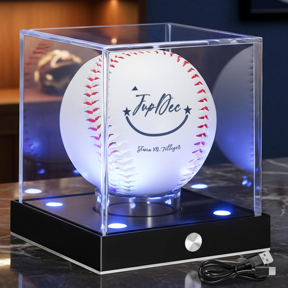 Baseball Display Case Led, Clear Cube Baseball Holder with Memory Function, Auto