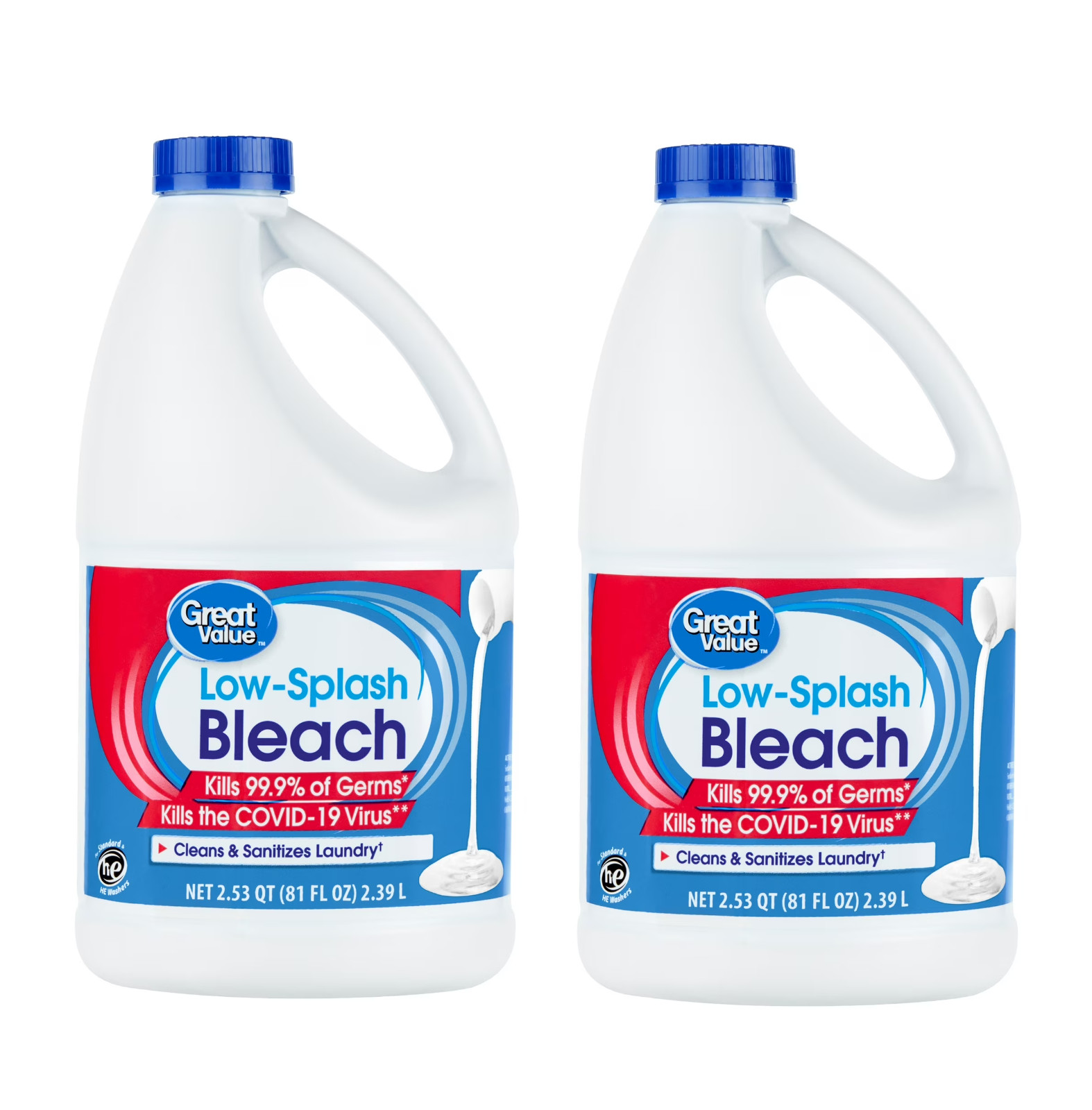 Low Splash Bleach Regular, 121 Oz pack of 2