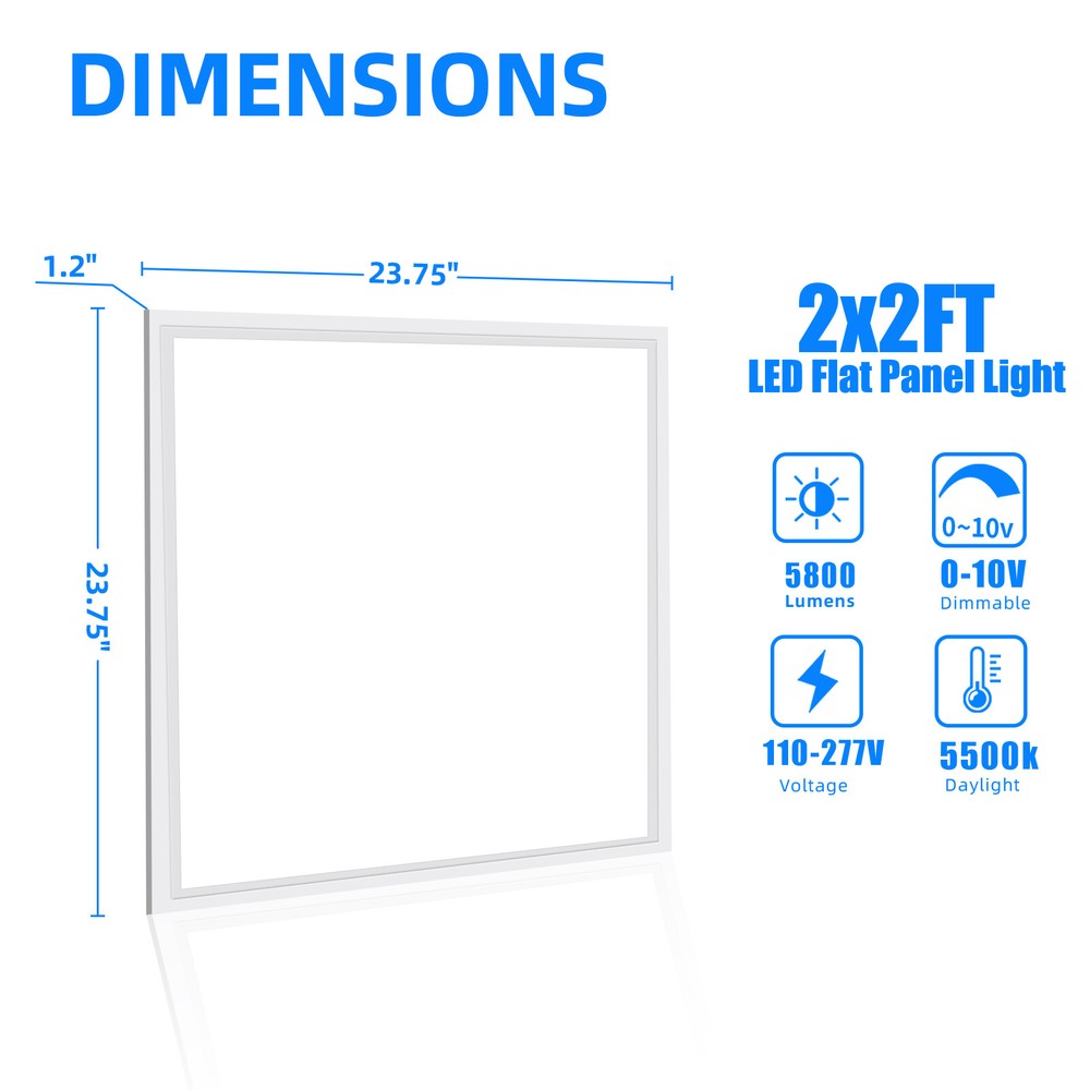 2x2 FT LED Flat Panel Light 45 Watt 5000K,0-10V Dimmable Drop Ceiling LED Lights