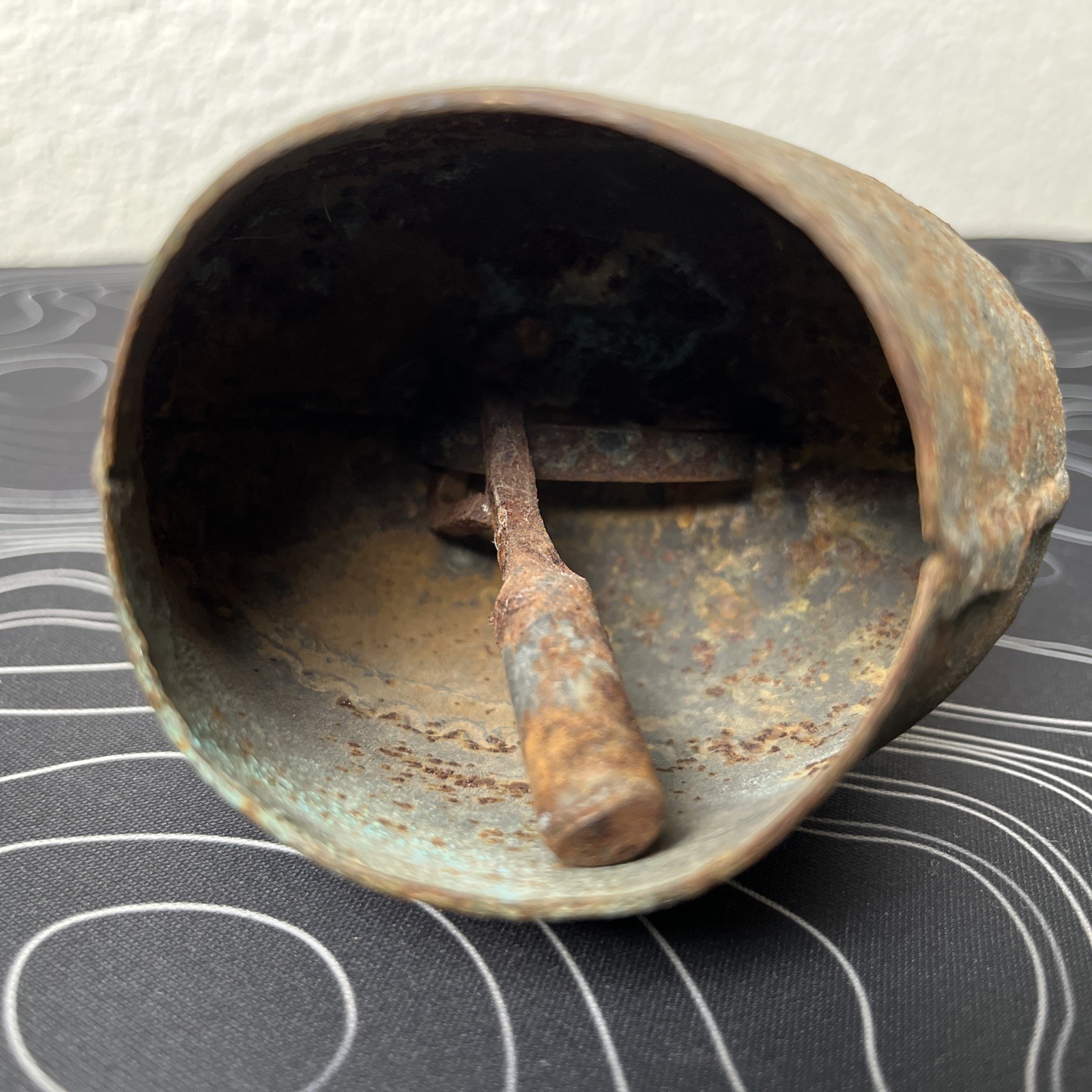 Vintage Swiss Cow Bell 4" Wide Hand Forged Iron