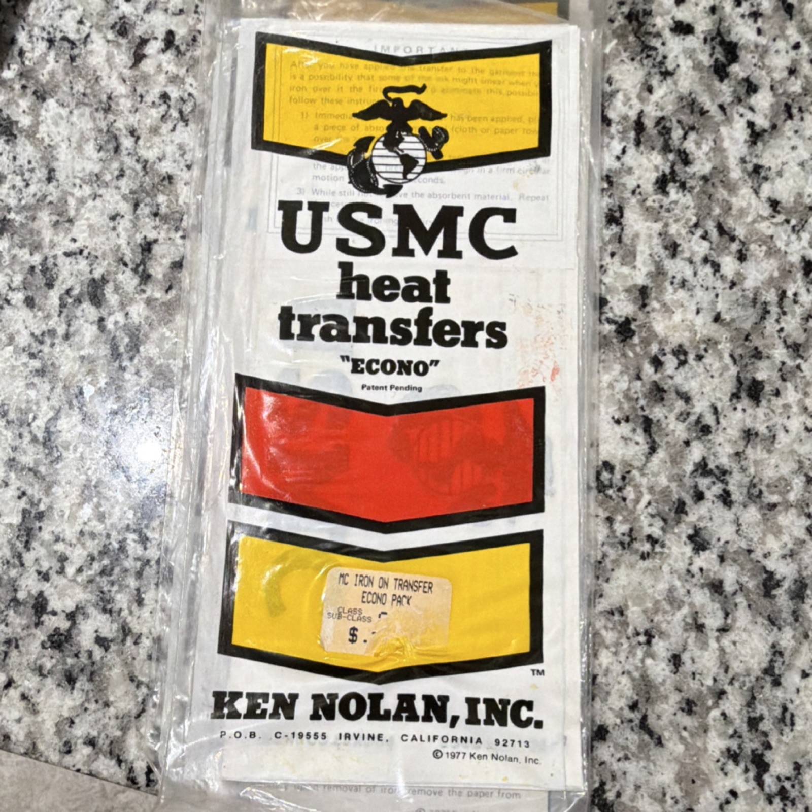 Ken Nolan, Inc. ECONO USMC Heat Transfers 6 Large & 6 Small Iron-On Decals