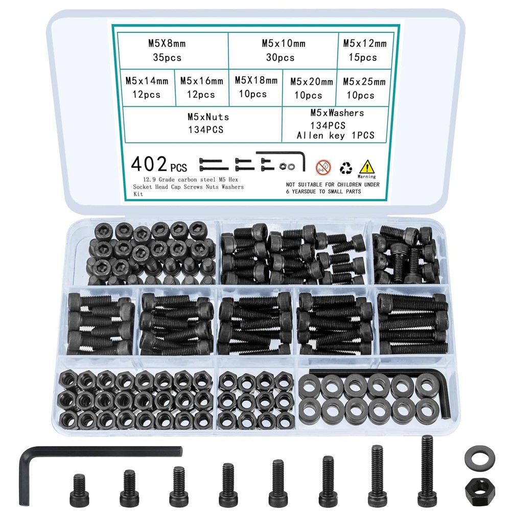 765Pcs M3 Screws Nuts & Bolts Assortment Kit Hex Socket Cap Screws with Washers