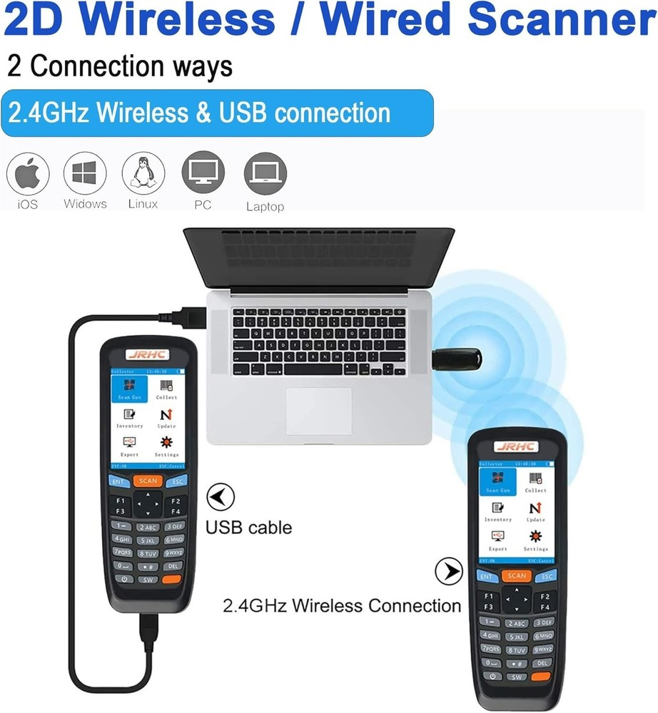 2D Wireless Barcode Scanner,JRHC Portable Inventory Scanner & Data Collector ...
