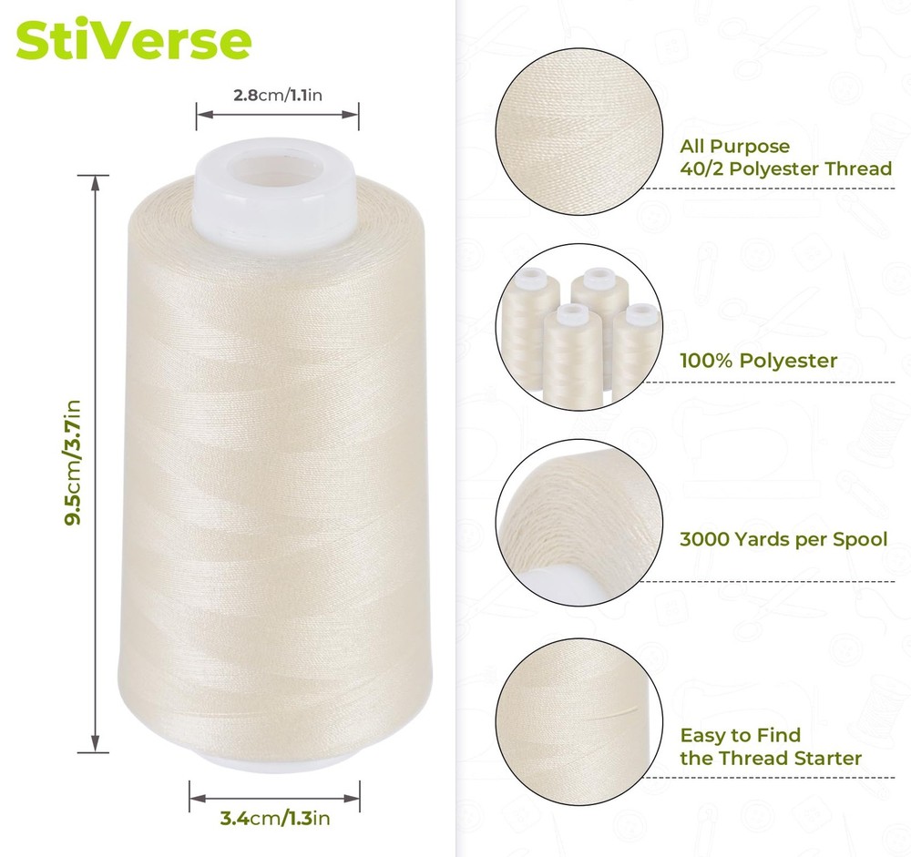 4 PCS Light Beige All Purpose Polyester Sewing Thread 3000 Yards Each Craft