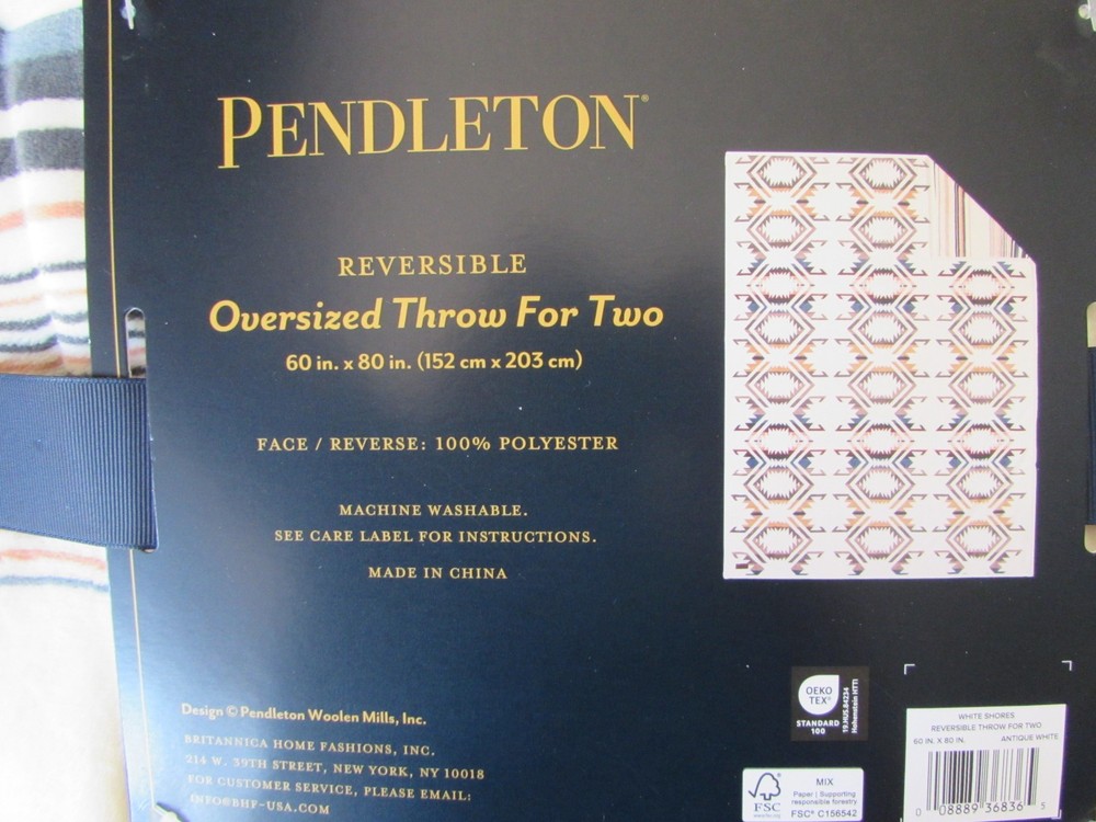 Pendleton Designer Throw Blanket For Two 60" X 80" Reversible Oversized Cream