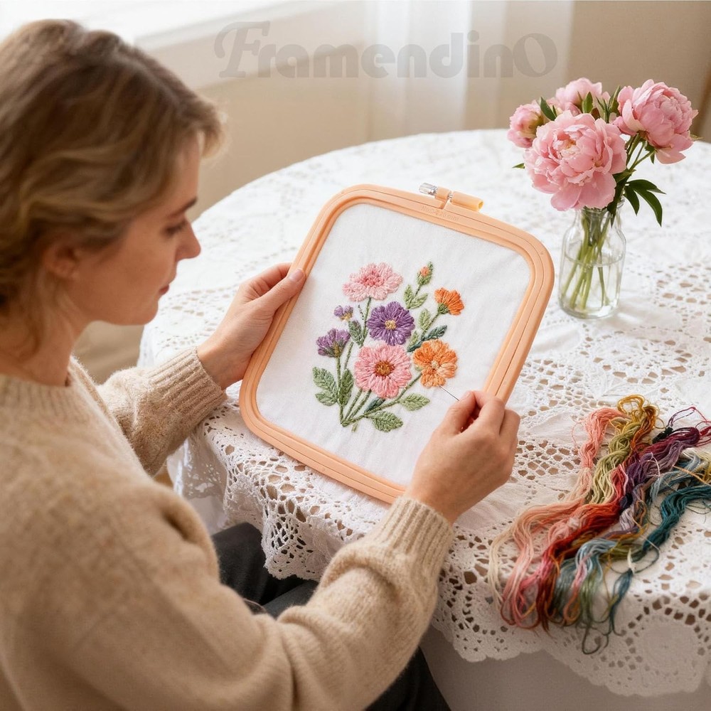 , 4 Pack Size Square Embroidery Hoops Plastic Cross Stitch Reusable Frames Ri...