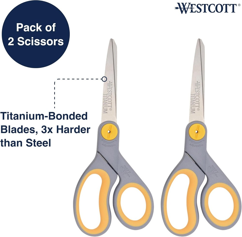 2-Pack 8" Titanium-Bonded Scissors Adjustable Glide Office Home US
