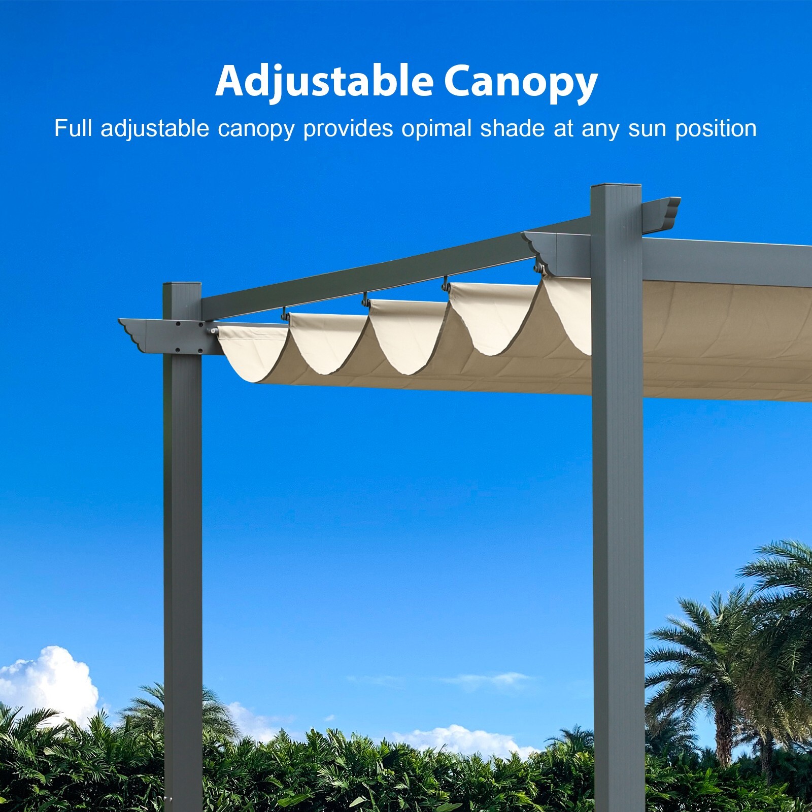 Aoodor 10ft x13ft Patio Retractable Pergola Outdoor Sun Shade Canopy Aluminum