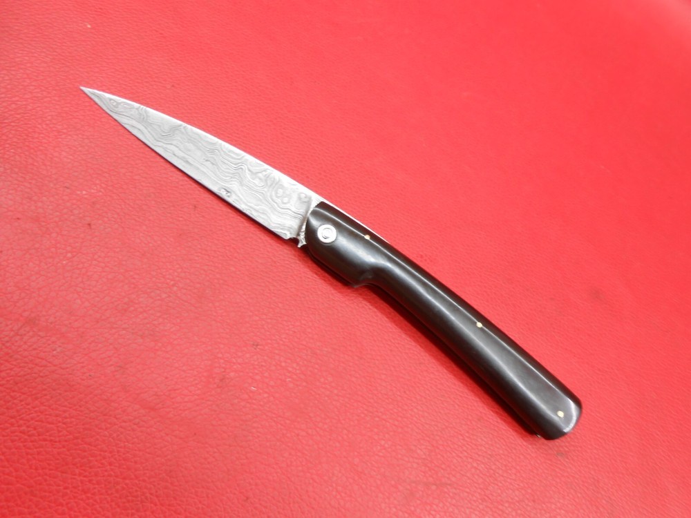 Custom Handmade Pattern Damascus Friction Folder Knife Buffalos Handle S586