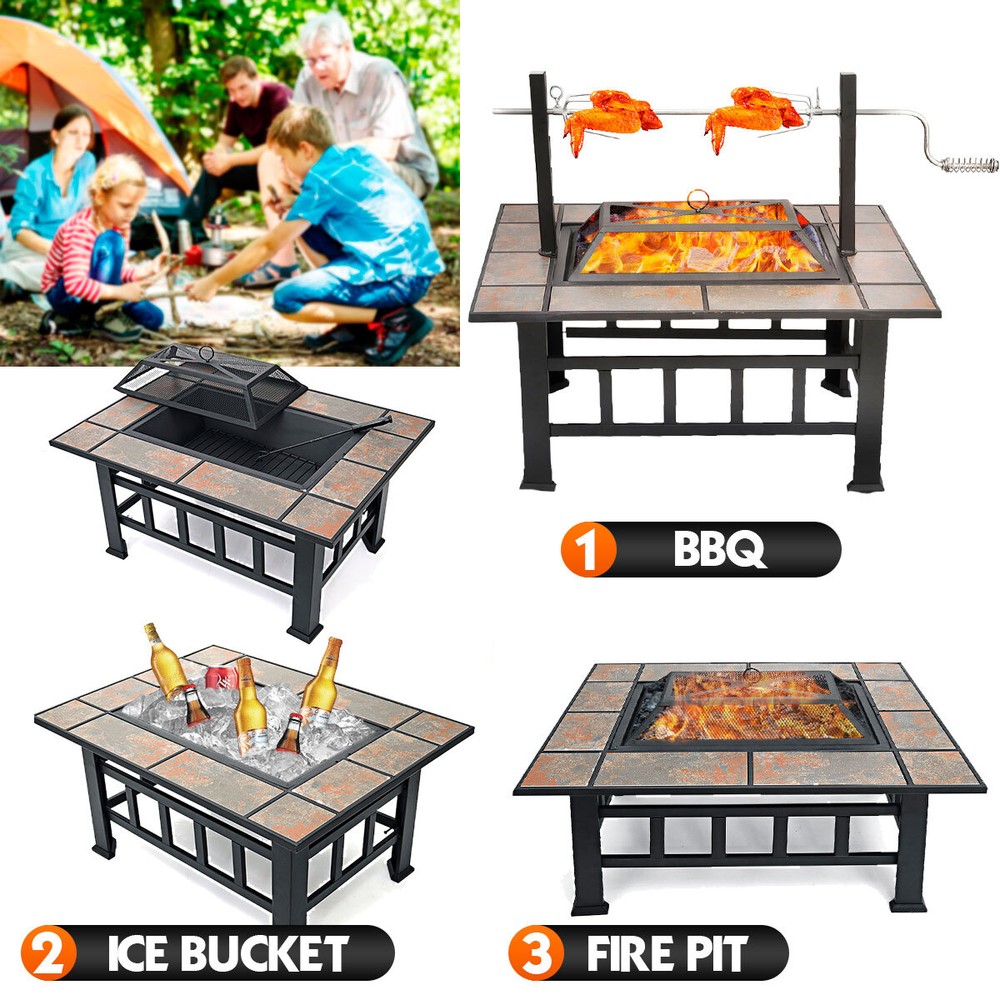 Wood Burning Fire Pit 37" Square Firepit Table Backyard Patio Stove