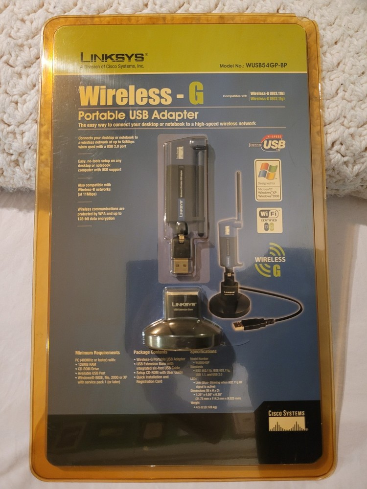 Cisco-Linksys Wireless-G Portable USB Adapter WUSB54GP-BP no tools setup - READ