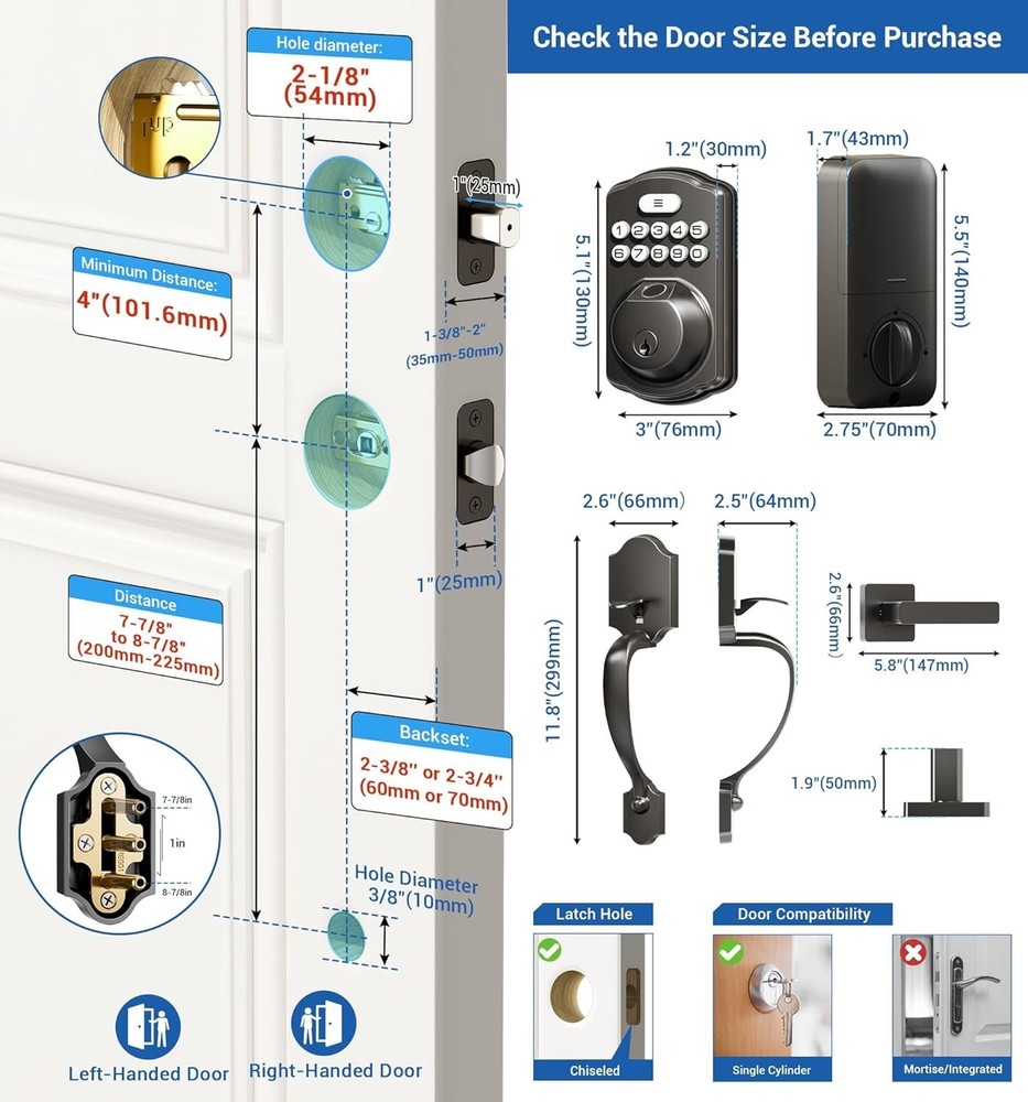 Fingerprint Door Lock Set, Keyless Entry Door Lock, Front Handle Set, Electro...