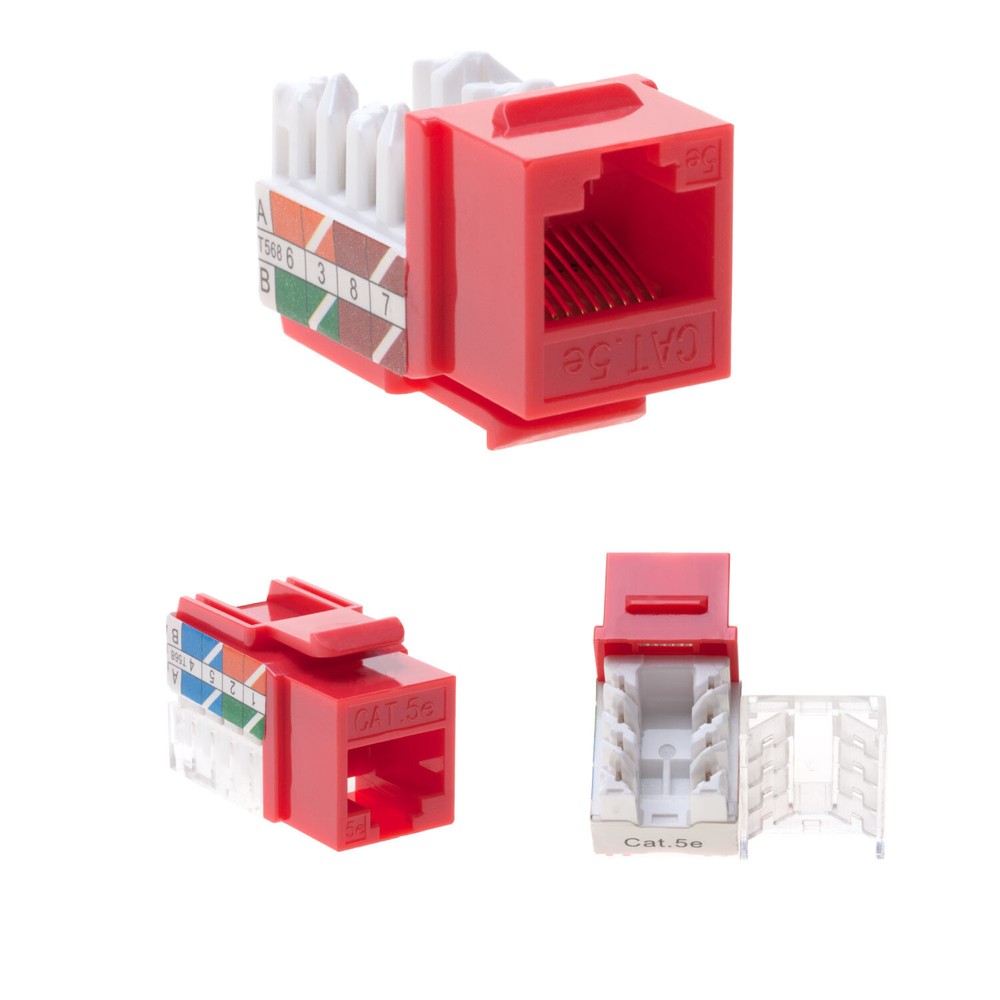 100 Pack Cat5e 45° Angled Keystone Jack 110 Punchdown 8P8C Red Network Ethernet