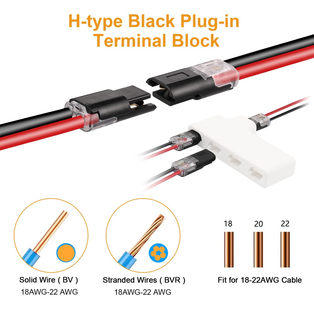 30PCS Double-Wire Plug-in Cable Snap Connector Terminal Block w/ Locking Buckle