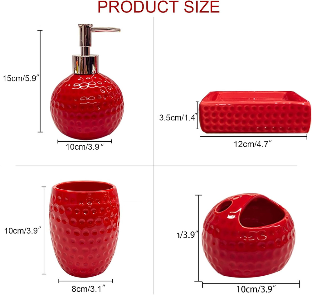 Bathroom Accessories Set,4 Pcs Red Ceramic Bathroom Accessory Set Complete with