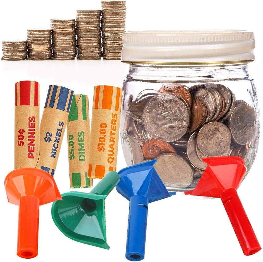 Complete Coin Sorting and Wrapping System - 4 Tubes with 28 Color-Coded Wrappers