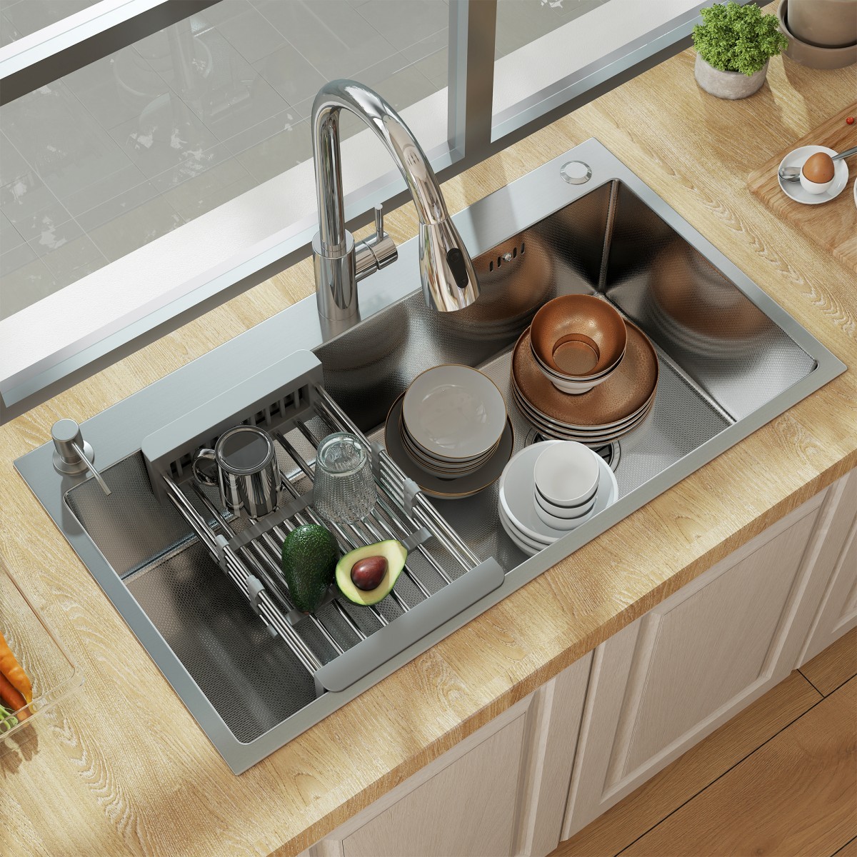 28"/30"/32" Drop In Single Bowl Kitchen Sink Stainless Steel Single Bowl Faucet