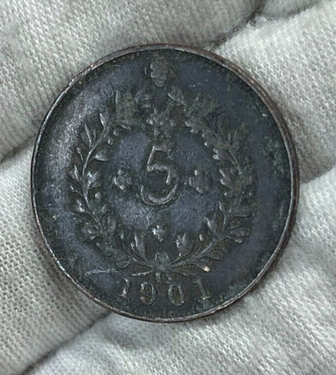 1901 Azore 5 Reis Coin