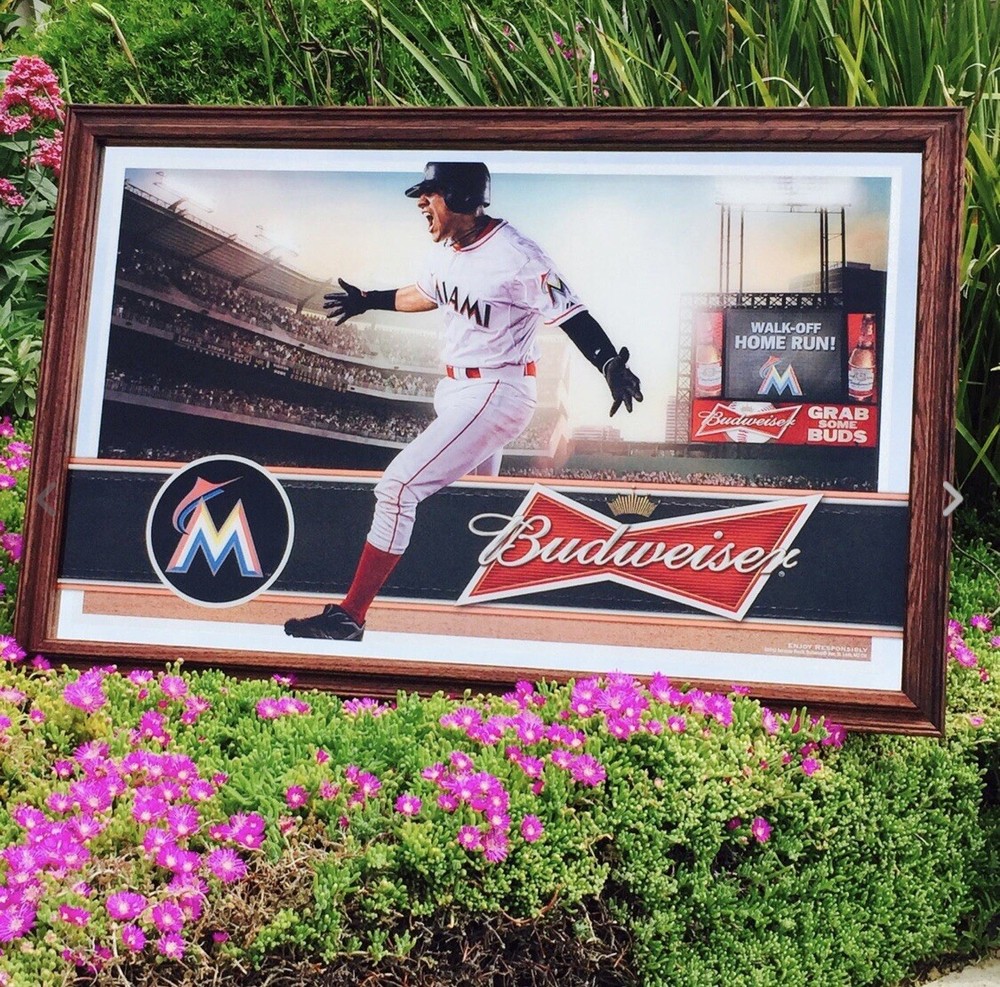 Budweiser Miami Marlins MLB Baseball Beer Bar Mirror Man Cave