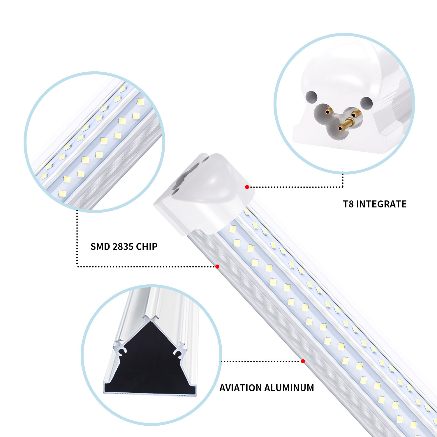 6PACK 8FT LED Shop Light 120W T8 Linkable LED Light Fixture For Garage Warehouse