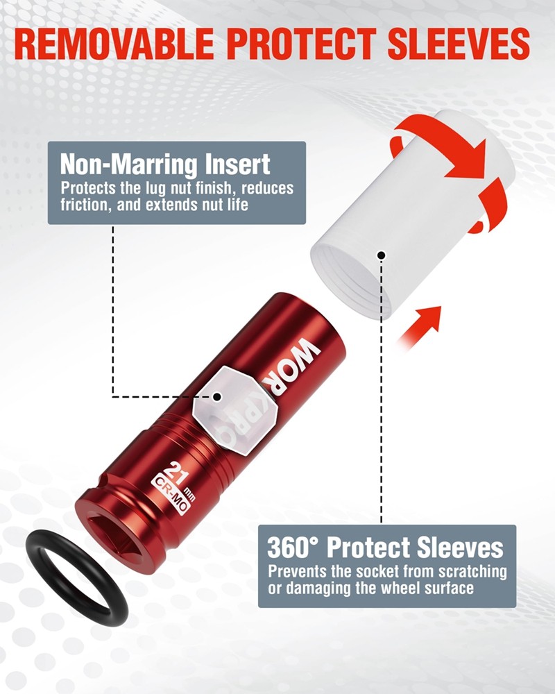 WORKPRO 1/2" Drive Lug Nut Impact Duty Socket 21mm Deep Thin Wall Socket for Car