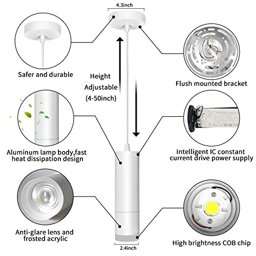 Modern Pendant Lights,LED Mini Kitchen Island Lights Adjustable 3pack White