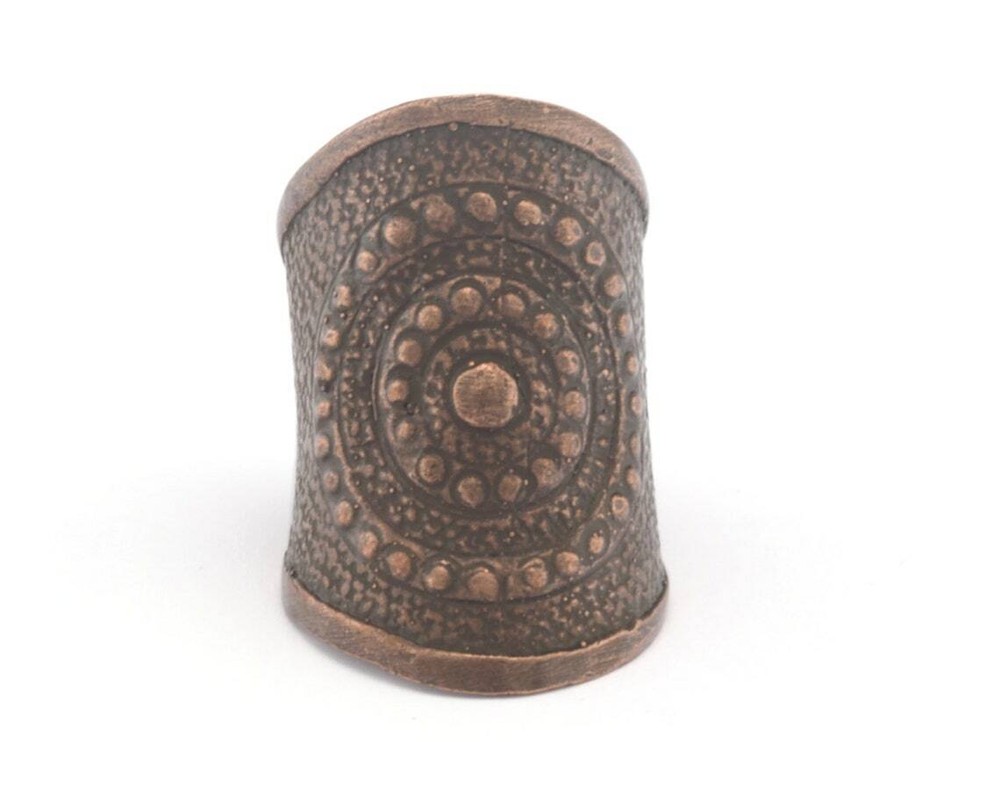 Tube Ethnic Patterned Adjustable Ring Antique Copper Plated Brass 8US size 3429